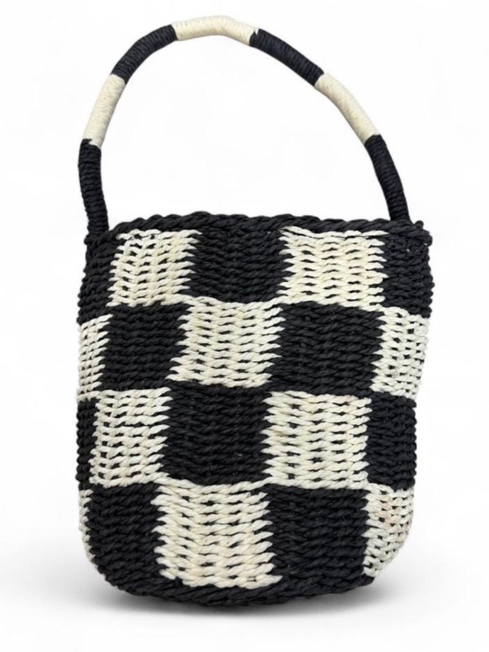 Woven Black and Cream Checkered Tote Bag